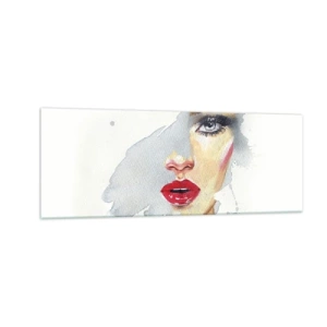 Quadro su vetro - Ritratto ad acquerello di una donna dallo sguardo intenso. - 140x50cm - Riflesso in una goccia d'acqua - Decorazione murale moderna per soggiorno e camera da letto ARTTOR