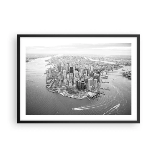 Poster in cornice nera - Vista aerea di Manhattan in bianco e nero - 70x50cm - Come non amarla? - Decorazione murale moderna per soggiorno e camera da letto ARTTOR
