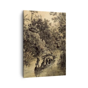 Quadro su tela - Stampe su Tela - Disegno di una giungla con una barca su un fiume - 50x70cm - Viaggio alla fonte - Decorazione murale moderna per soggiorno e camera da letto ARTTOR