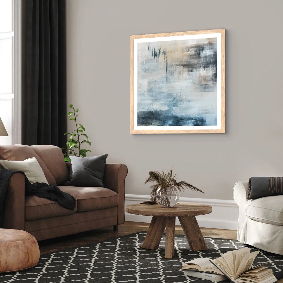 Poster in cornice rovere chiaro - Coperti dal blu - 40x40 cm