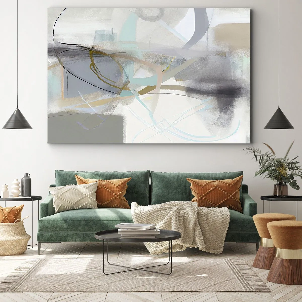 Quadro su tela - Stampe su Tela - Astrazione pastello con linee delicate - 70x50cm - Astrazione nebulosa - Decorazione murale moderna per soggiorno e camera da letto ARTTOR