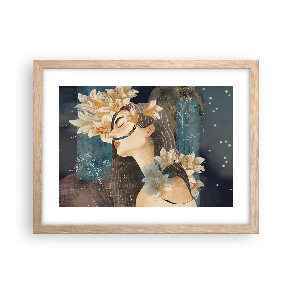 Poster in cornice rovere chiaro - La favola della principessa con i gigli - 40x30 cm