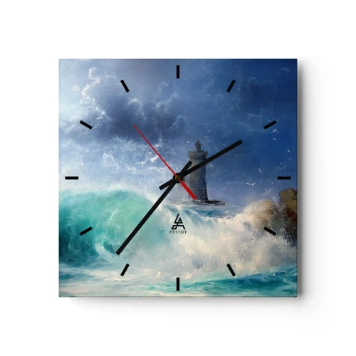 Orologio da parete - Orologio in Vetro - Un faro circondato da onde agitate e nuvole - 30x30cm - In difesa contro gli elementi - Decorazione murale moderna per soggiorno e camera da letto ARTTOR