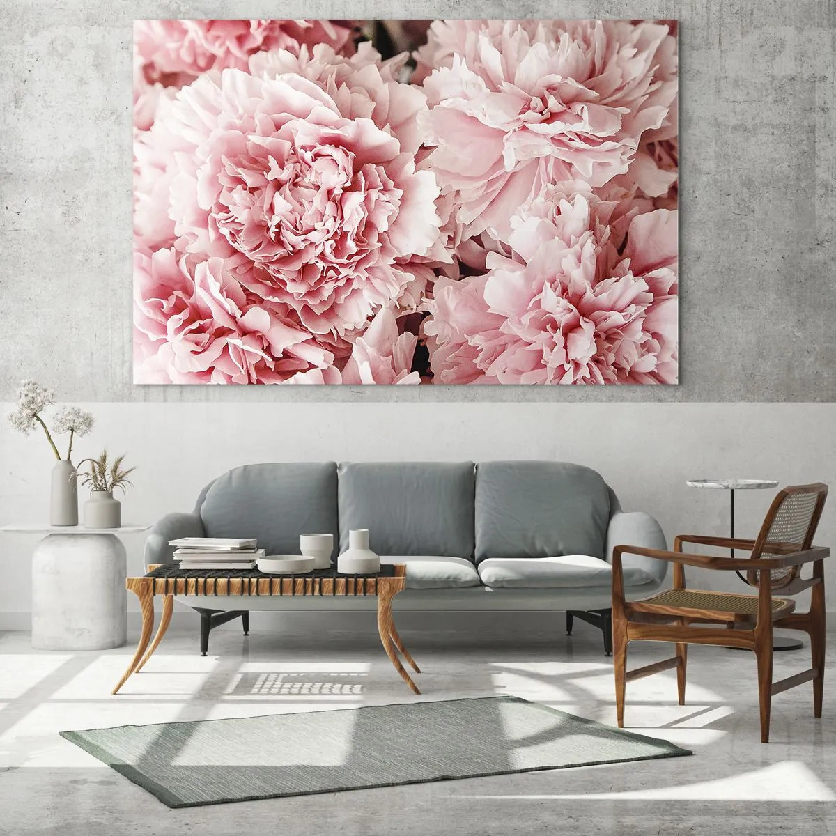Quadro su vetro - Primo piano di peonie rosa in piena fioritura - 70x50cm - Sogno rosa - Decorazione murale moderna per soggiorno e camera da letto ARTTOR