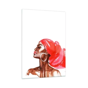 Quadro su vetro - Ritratto ad acquerello di una donna con un turbante rosso - 50x70cm - C'è un vento che allarga le narici dell'uomo - Decorazione murale moderna per soggiorno e camera da letto ARTTOR