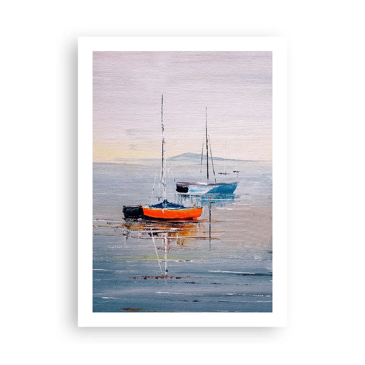 Poster - Barche a vela in acque calme - 50x70cm - Meritato riposo - Decorazione murale moderna per soggiorno e camera da letto ARTTOR