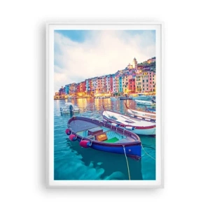 Poster in cornice bianca - Sera colorata nel porto - 70x100 cm