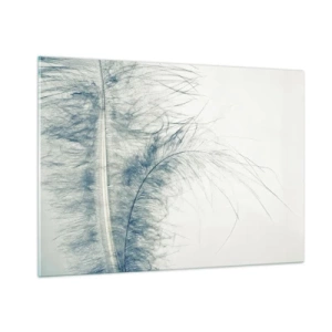 Quadro su vetro - Una piuma delicata su uno sfondo chiaro in stile minimalista - 100x70cm - Il sussurro della natura - Decorazione murale moderna per soggiorno e camera da letto ARTTOR