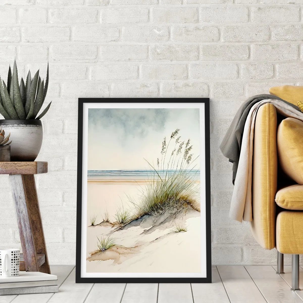 Poster in cornice nera - Accarezzati dal vento - erbe sulle dune vicino alla spiaggia - 50x70cm - Coccolati dal vento - Decorazione murale moderna per soggiorno e camera da letto ARTTOR