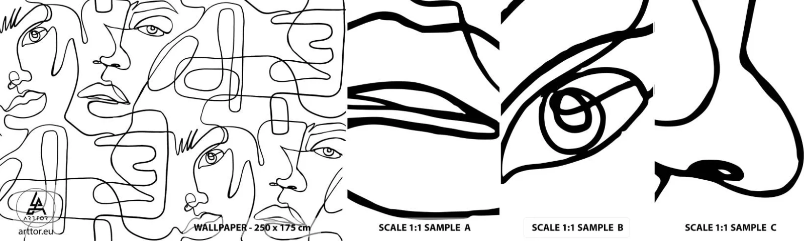 Campione Di Fotomurale Standard Eco - Emozioni intrecciate - Facce, Linea, Occhi - 100x30 cm