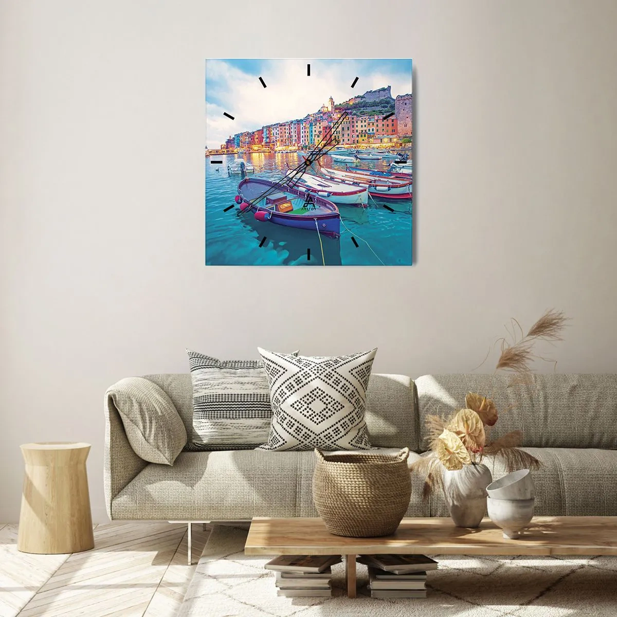 Orologio da parete - Orologio in Vetro - Sera colorata nel porto - 40x40 cm