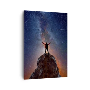 Quadro su tela - Stampe su Tela - Una figura sulla cima di una montagna sotto un cielo stellato - 50x70cm - La forza è con me! - Decorazione murale moderna per soggiorno e camera da letto ARTTOR