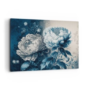 Quadro su tela - Stampe su Tela - Peonie blu su uno sfondo tenue con un motivo delicato - 100x70cm - Coppia perfetta - Decorazione murale moderna per soggiorno e camera da letto ARTTOR