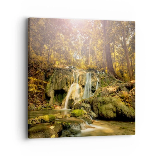 Quadro su tela - Stampe su Tela - Cascata boschiva in verde - 40x40 cm