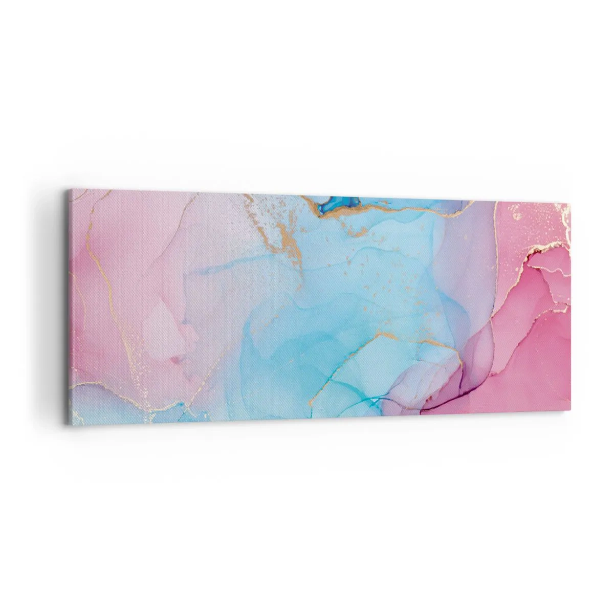 Quadro su tela - Stampe su Tela - Motivi pastello astratti con accenti dorati - 120x50cm - Incontro e compenetrazione - Decorazione murale moderna per soggiorno e camera da letto ARTTOR