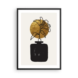 Poster in cornice nera - Composizione astratta con un fiore e un cerchio dorato - 50x70cm - Bellezza a peso d'oro - Decorazione murale moderna per soggiorno e camera da letto ARTTOR