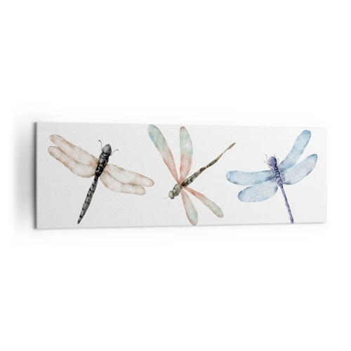Quadro su tela - Stampe su Tela - Tre libellule dai delicati colori pastello - 160x50cm - Libellule senza peso - Decorazione murale moderna per soggiorno e camera da letto ARTTOR