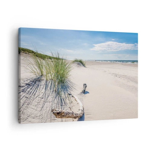 Quadro su tela - Stampe su Tela - Una spiaggia baltica con sabbia, erba e un cielo azzurro calmo - 70x50cm - La più bella? Quella del baltico - Decorazione murale moderna per soggiorno e camera da letto ARTTOR