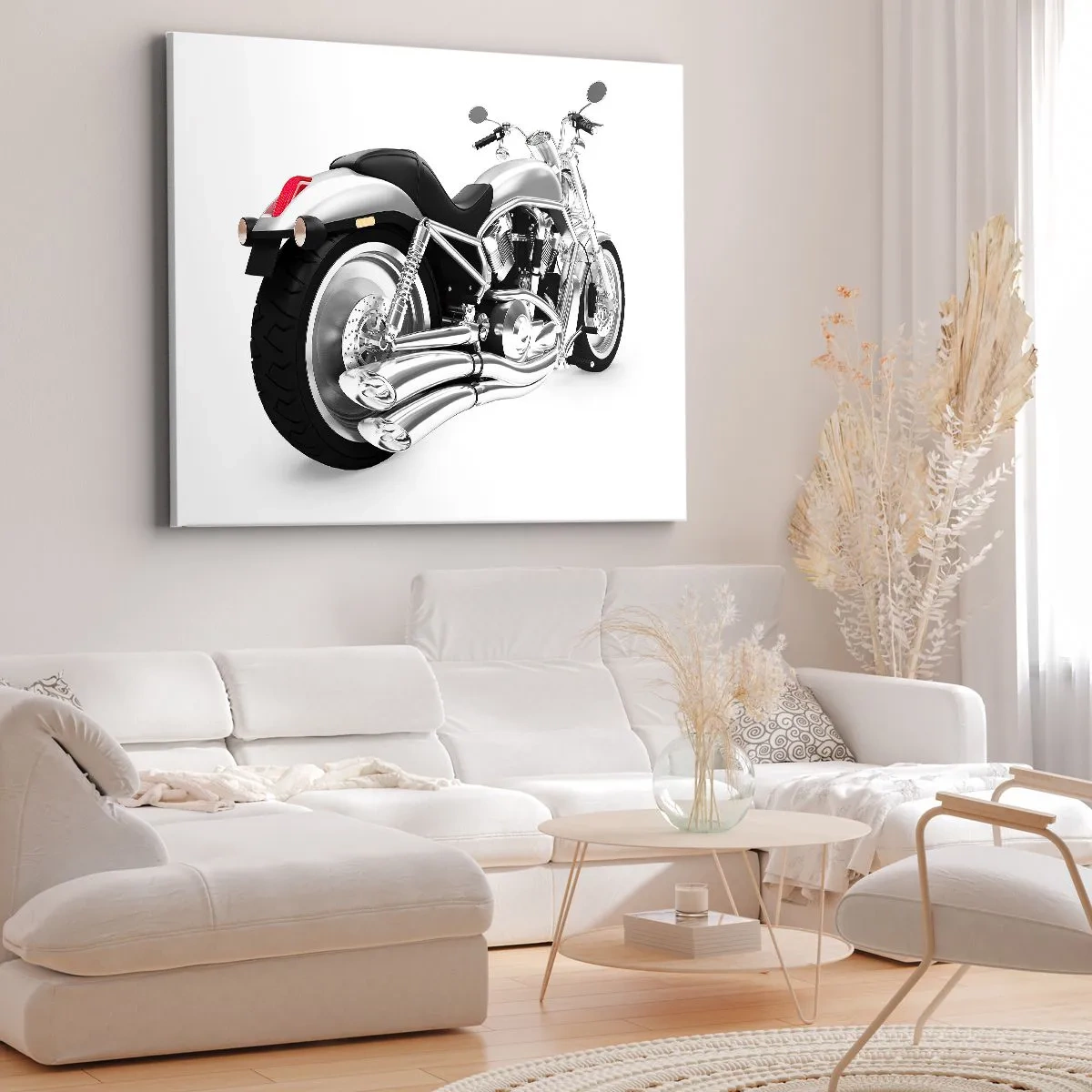 Quadro su tela - Stampe su Tela - Motocicletta cromata su sfondo bianco - 70x50cm - Il sogno del collezionista - Decorazione murale moderna per soggiorno e camera da letto ARTTOR