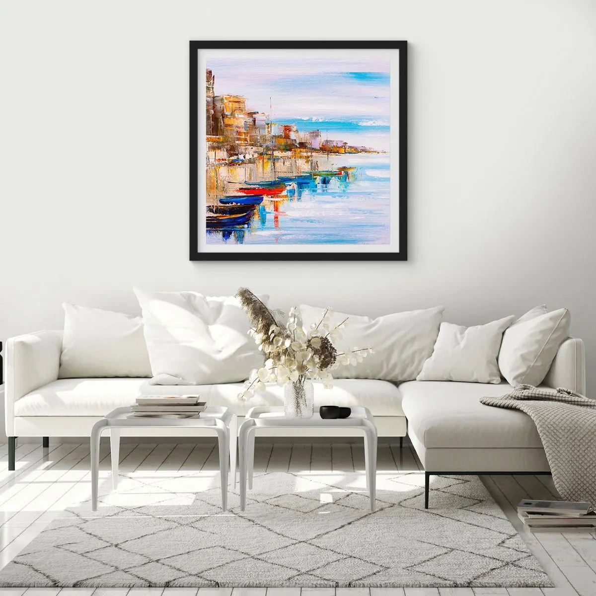 Poster in cornice nera - Molo cittadino multicolore - 60x60 cm