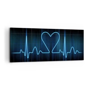 Quadro su tela - Stampe su Tela - Un'ancora di salvezza con un cuore su uno sfondo di monitoraggio medico nei toni del blu. - 120x50cm - Al ritmo del cuore - Decorazione murale moderna per soggiorno e camera da letto ARTTOR