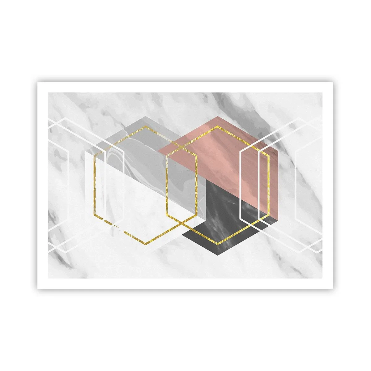 Poster - Figure geometriche con accenti in oro e marmo - 100x70cm - Composizione a catena - Decorazione murale moderna per soggiorno e camera da letto ARTTOR