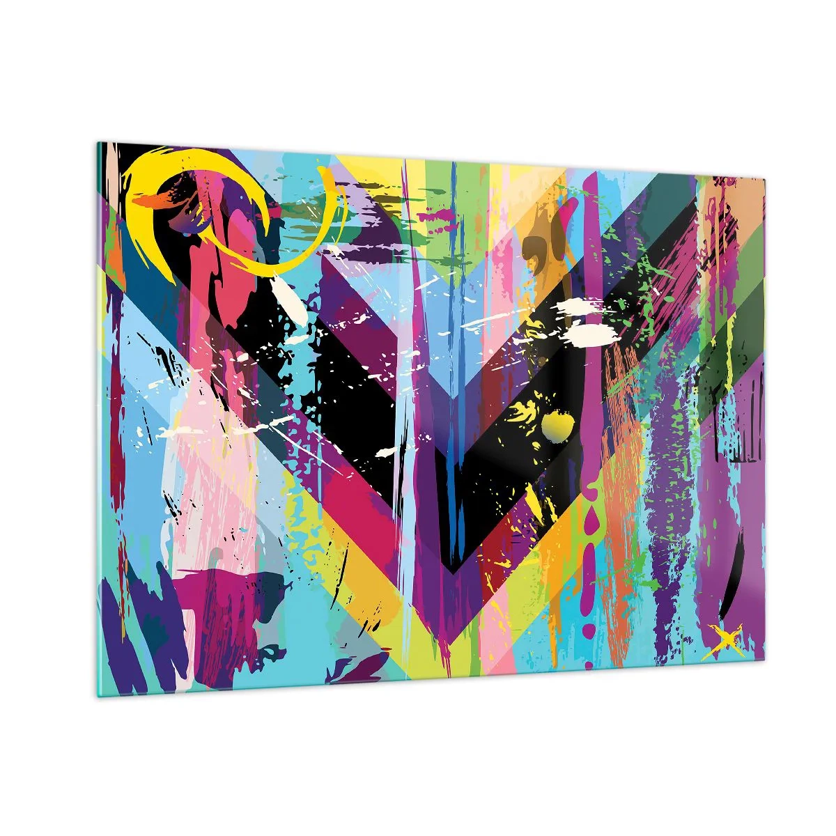 Quadro su vetro - Astrazione colorata con forme dinamiche e colori intensi - 100x70cm - Dall'alto in basso - Decorazione murale moderna per soggiorno e camera da letto ARTTOR