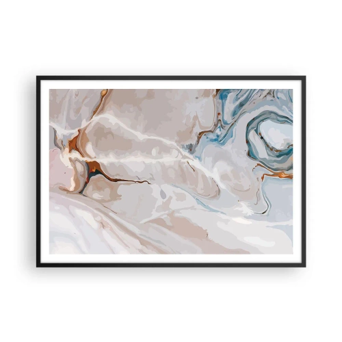 Poster in cornice nera - Motivo astratto nei toni del bianco e del blu - 100x70cm - Meandri blu sotto il bianco - Decorazione murale moderna per soggiorno e camera da letto ARTTOR