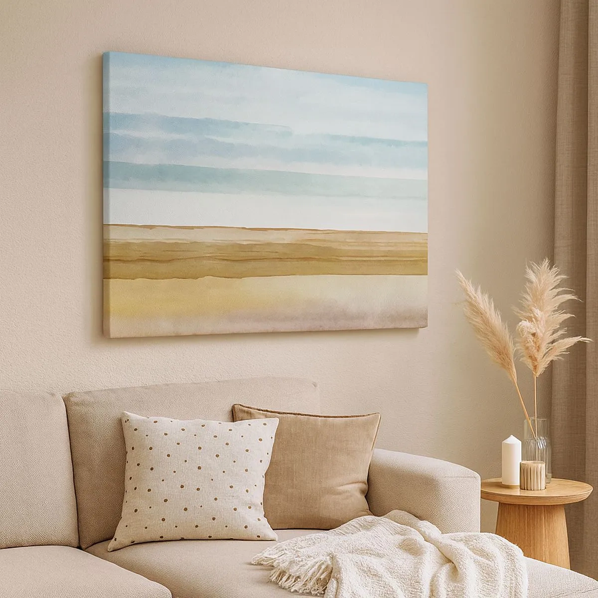 Quadro su tela - Stampe su Tela - Paesaggio astratto di spiaggia in tonalità pastello - 70x50cm - Rilassamento - Decorazione murale moderna per soggiorno e camera da letto ARTTOR