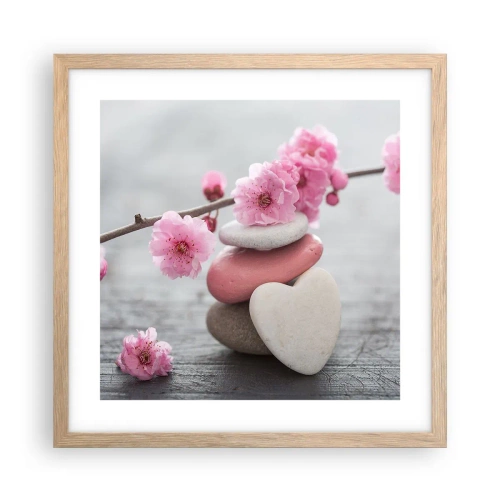 Poster in cornice rovere chiaro - Serenità con fiori di ciliegio - 40x40 cm