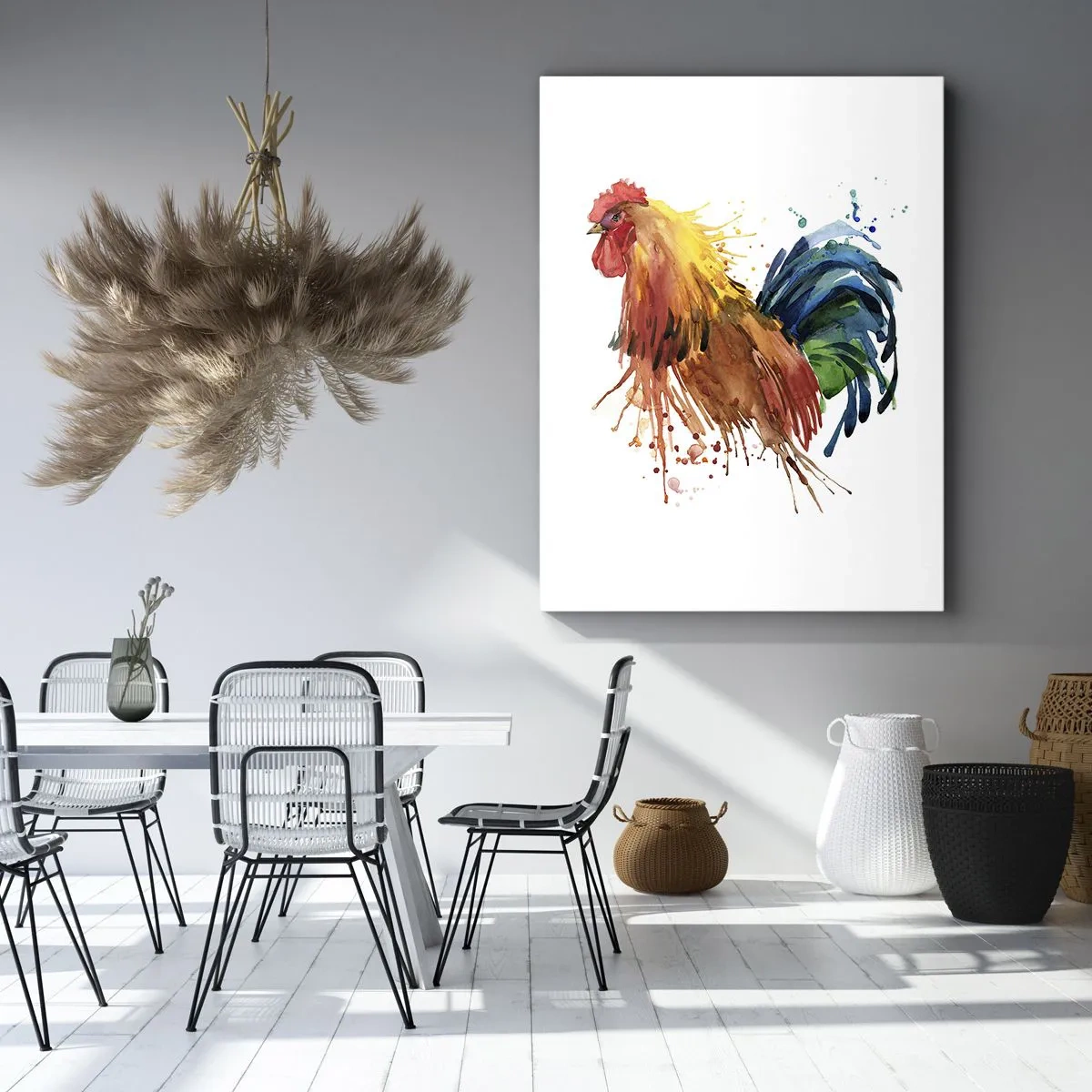 Quadro su tela - Stampe su Tela - Gallo colorato in stile acquerello - 80x120cm - Abito reale, orgoglio reale - Decorazione murale moderna per soggiorno e camera da letto ARTTOR
