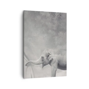 Quadro su tela - Stampe su Tela - Un elefante che scosta la tenda in una surreale ripresa in bianco e nero - 50x70cm - Svelare il mistero - Decorazione murale moderna per soggiorno e camera da letto ARTTOR