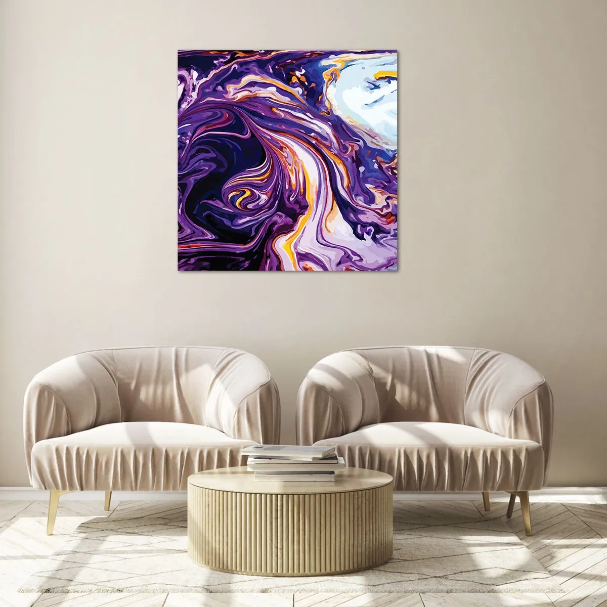 Quadro su vetro - Curvatura dello spazio in viola - 30x30 cm