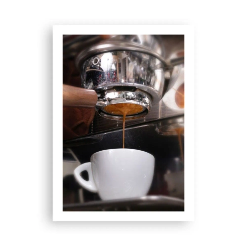 Poster - Una macchina per il caffè che versa un espresso fresco in una tazza - 50x70cm - Il miglior momento della giornata - Decorazione murale moderna per soggiorno e camera da letto ARTTOR