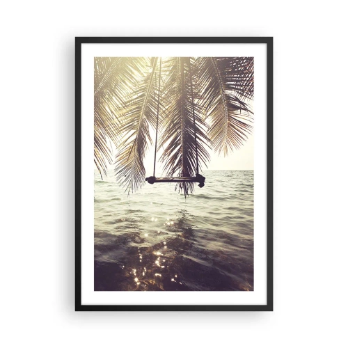 Poster in cornice nera - Un'altalena sotto le palme in riva al mare calmo - 50x70cm - Si può dondolare tra le nuvole a volontà - Decorazione murale moderna per soggiorno e camera da letto ARTTOR