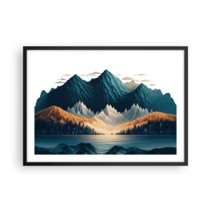 Poster in cornice nera - Montagne pittoresche sul lago al tramonto - 70x50cm - Perfetto paesaggio montano - Decorazione murale moderna per soggiorno e camera da letto ARTTOR