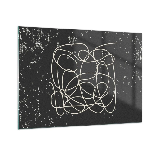 Quadro su vetro - Linea astratta a forma di groviglio su uno sfondo nero strutturato - 100x70cm - Il caos dei pensieri - Decorazione murale moderna per soggiorno e camera da letto ARTTOR