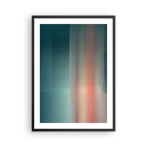 Poster in cornice nera - Un gioco di luci astratto nelle tonalità del turchese e del rosso. - 50x70cm - Astrazione: onde di luce - Decorazione murale moderna per soggiorno e camera da letto ARTTOR