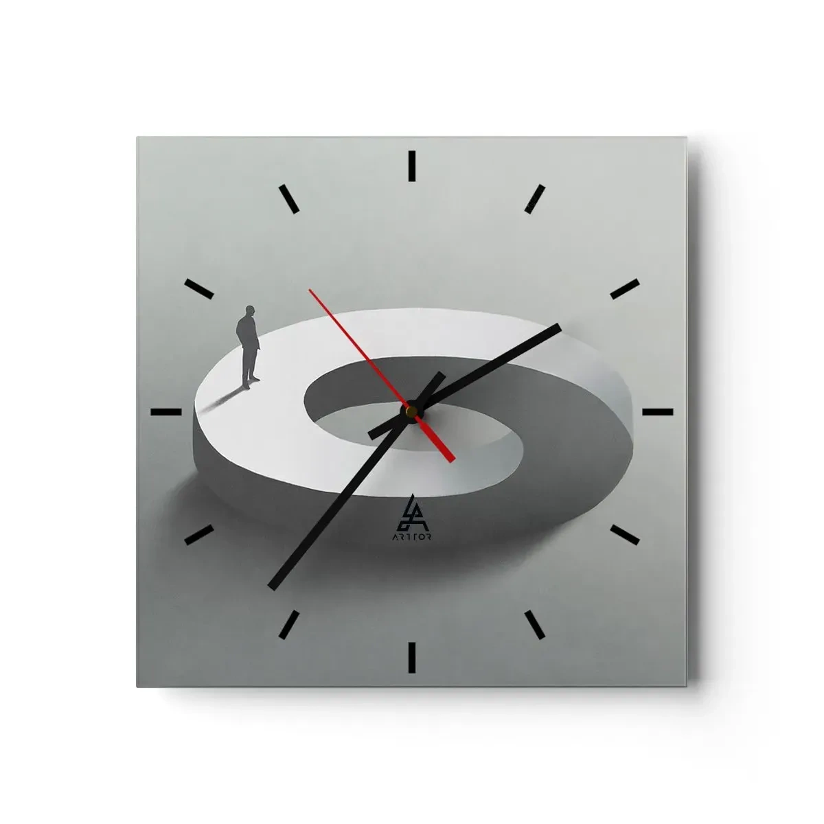 Orologio da parete - Orologio in Vetro - Un uomo su una struttura grigia e astratta - 30x30cm - Prova a cavartela - Decorazione murale moderna per soggiorno e camera da letto ARTTOR