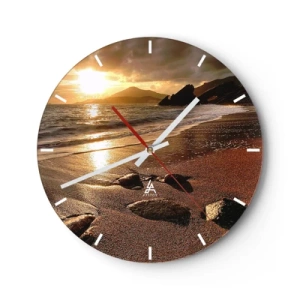 Orologio da parete - Orologio in Vetro - Tramonto su una spiaggia sabbiosa - 30x30cm - Seguendo il sole verso le colline - Decorazione murale moderna per soggiorno, cucina e camera da letto ARTTOR