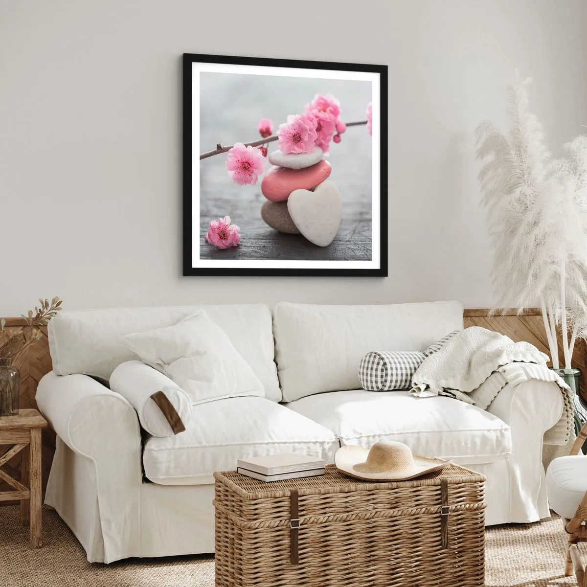 Poster in cornice nera - Serenità con fiori di ciliegio - 30x30 cm
