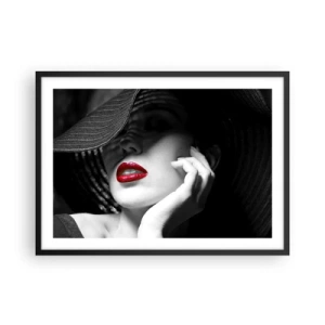 Poster in cornice nera - Ritratto in bianco e nero di una donna con le labbra rosse - 70x50cm - Studio in scarlatto - Decorazione murale moderna per soggiorno e camera da letto ARTTOR
