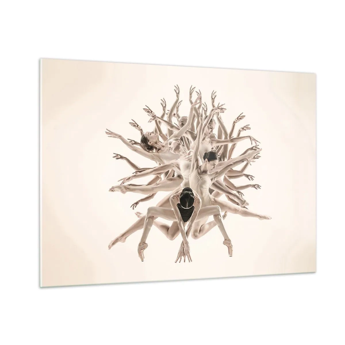Quadro su vetro - Una composizione di ballerini in un arrangiamento dinamico artistico - 100x70cm - Fiorendo nella danza - Decorazione murale moderna per soggiorno e camera da letto ARTTOR
