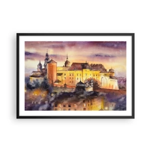 Poster in cornice nera - Un pittoresco dipinto ad acquerello di un castello al tramonto - 70x50cm - Storia e fiaba - Decorazione murale moderna per soggiorno e camera da letto ARTTOR