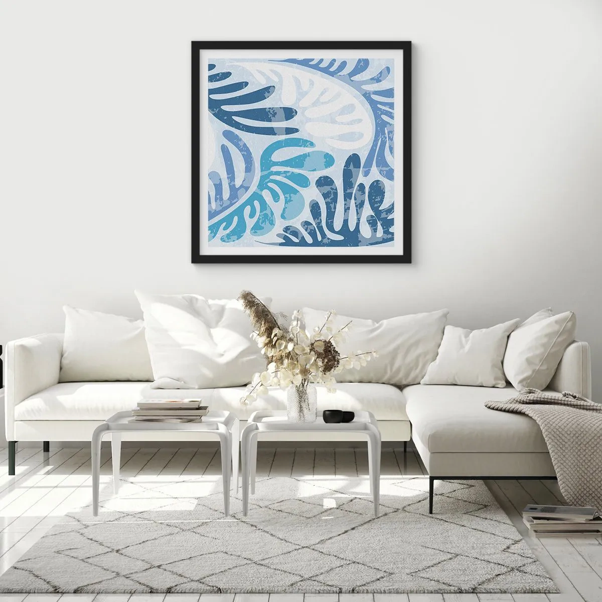 Poster in cornice nera - Felci blu - 60x60 cm