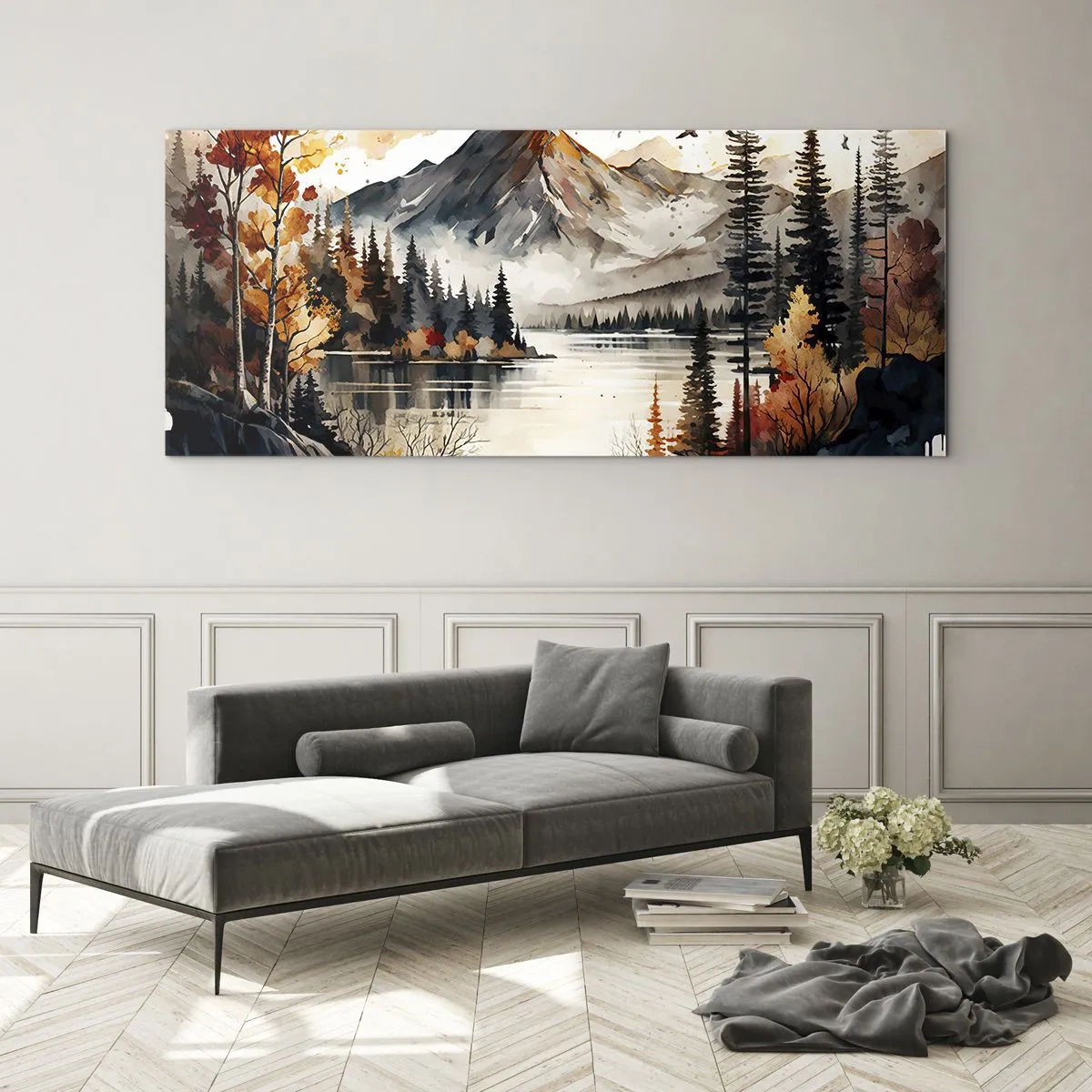 Quadro su vetro - L'autunno dorato sui monti - 100x40 cm