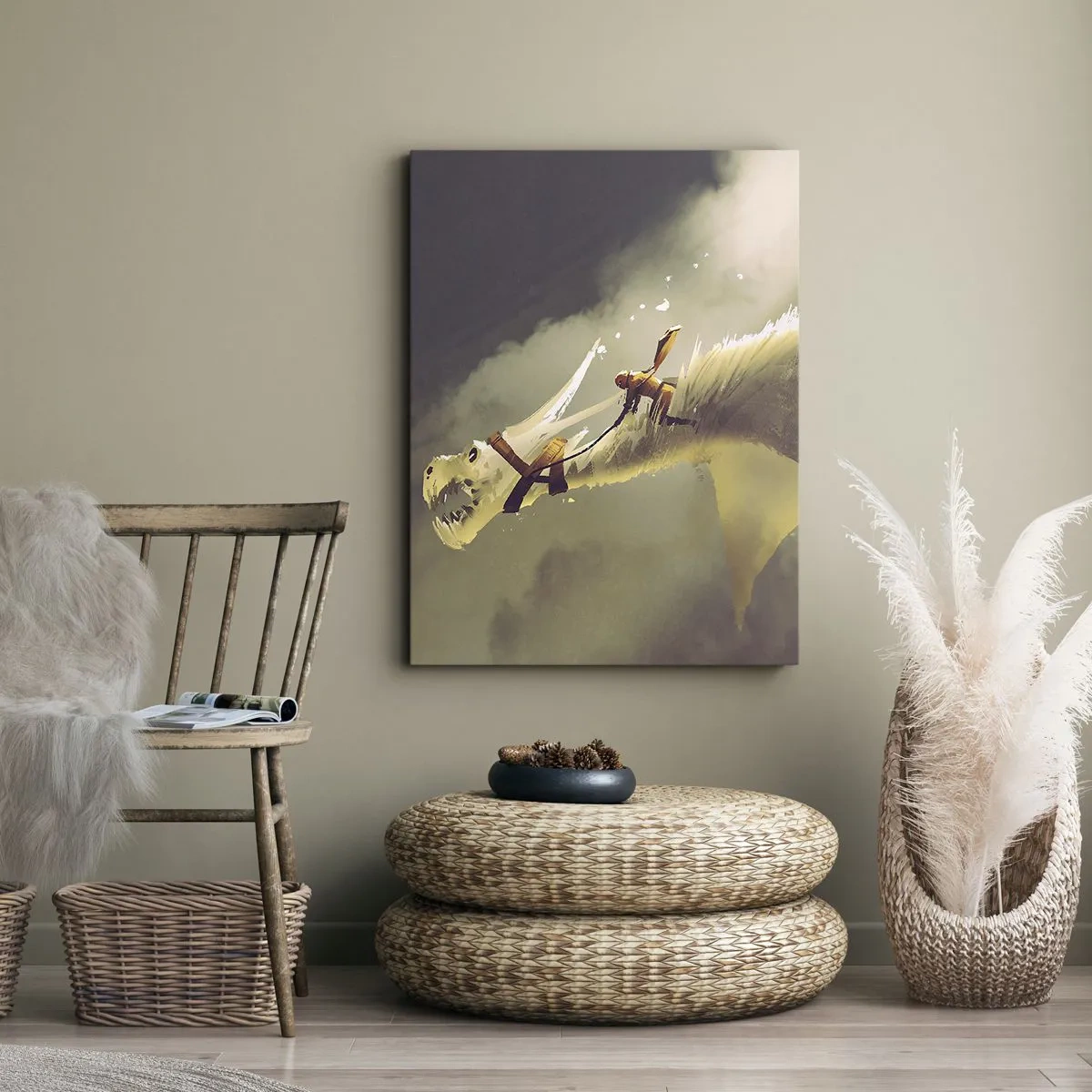 Quadro su tela - Stampe su Tela - Illustrazione di un cavaliere di draghi in un paesaggio fantasy nuvoloso - 70x100cm - Per salvare il mondo - Decorazione murale moderna per soggiorno e camera da letto ARTTOR