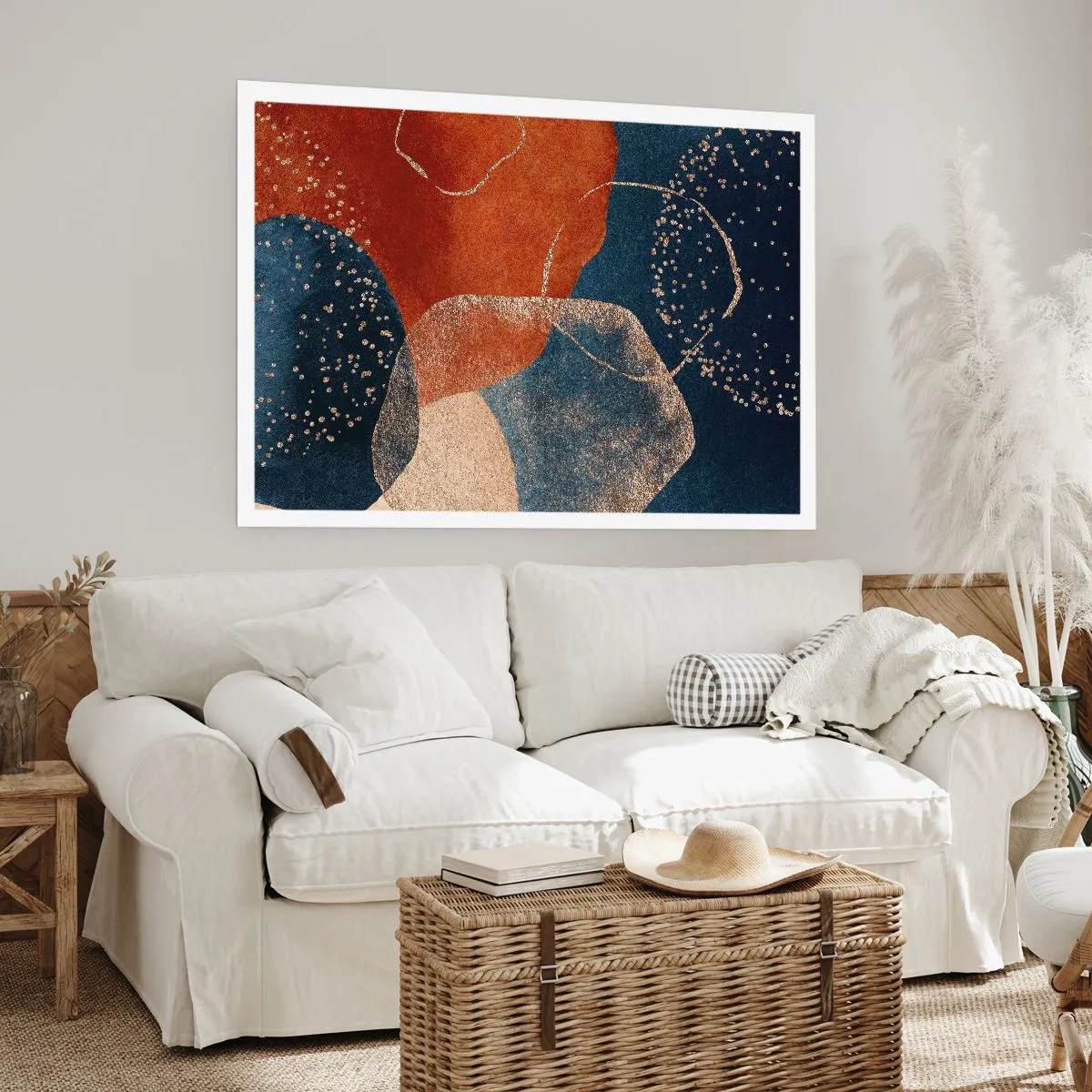Poster - Forme astratte nelle tonalità del rosso e del blu - 100x70cm - La leggerezza dell'essere - Decorazione murale moderna per soggiorno e camera da letto ARTTOR