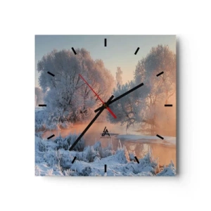 Orologio da parete - Orologio in Vetro - Paesaggio invernale con alberi innevati e tramonto - 30x30cm - Tutto brilla al sole nel cristallo - Decorazione murale moderna per soggiorno e camera da letto ARTTOR