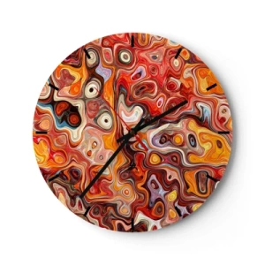 Orologio da parete - Orologio in Vetro - Motivo astratto nei toni del rosso, arancione e giallo - 30x30cm - Come se le noci si sciogliessero nel miele - Decorazione murale moderna per soggiorno, cucina e camera da letto ARTTOR